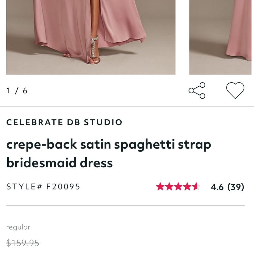 David's Bridal "Quartz" Pink Bridesmaid Dress with Side Slit & Spaghetti Straps - Picture 2 of 6